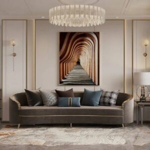 3 Seater Chocolate Tan Curved Sofa