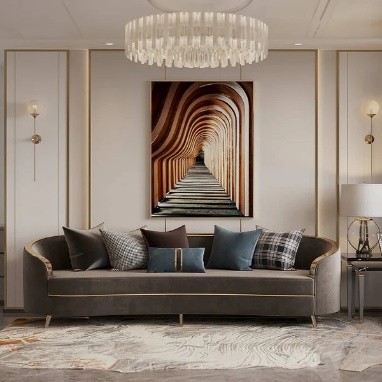 3 Seater Chocolate Tan Curved Sofa