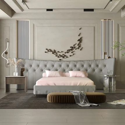 Cyan Grey Upholstered King-Size Bed With Hydraulic Storage - Image 2