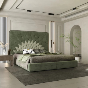 Velvet Upholstered King-Size Green Bed With Hydraulic Storage