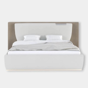 White King-Size Bed With Dual Tone Beige Upholstery
