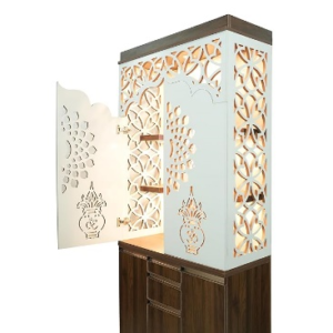 Alpine Willow Modular Temple 3X7 Ft W/ Doors I Temple For Home I Mandir For Home I Decorative Temple For Home I Mandir For Home & Office W/ Led Lights I Corian Design Mandir For Home-Wood,Brown