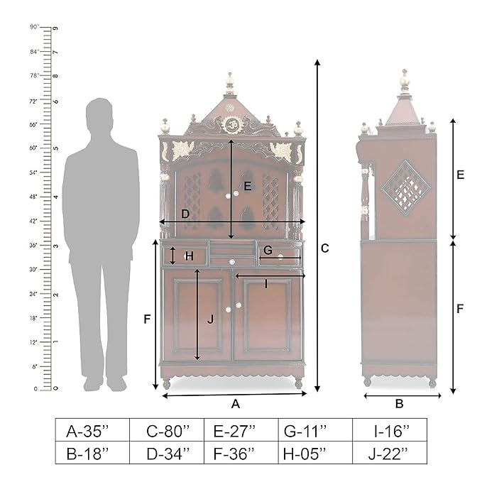 Furnitures Pooja Graham Large Teak Wood Pooja Mandap Doors Teak Wood Pooja Temple Home Big Size Stand Home Temple Door Pooja Mandir Home Big Size Brown Gold - Image 2