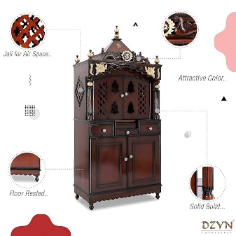 Furnitures Pooja Graham Large Teak Wood Pooja Mandap Doors Teak Wood Pooja Temple Home Big Size Stand Home Temple Door Pooja Mandir Home Big Size Brown Gold - Image 5