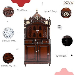 Furnitures Pooja Graham Large Teak Wood Pooja Mandap Doors Teak Wood Pooja Temple Home Big Size Stand Home Temple Door Pooja Mandir Home Big Size Brown Gold - Image 6