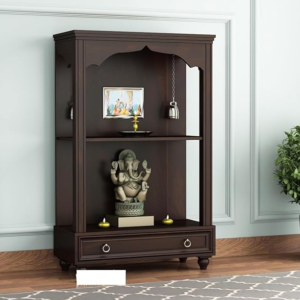 KUSUM HANDICRAFTS Solid Sheesham Wood Pooja Mandir Stand for Home - Wooden Wall Devghar Temple for Home - Wall Mount Hanging Pooja Unit for Shop/Office - Home Mandap/Mandapam (Design 22)