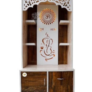 Luxury Decorative Engineered Wood Beautiful Temple (H 160CM/W 76CM/ D 42CM) with Led Light Already Assembled Drawer Spacious Multicolor Mandir with Storage